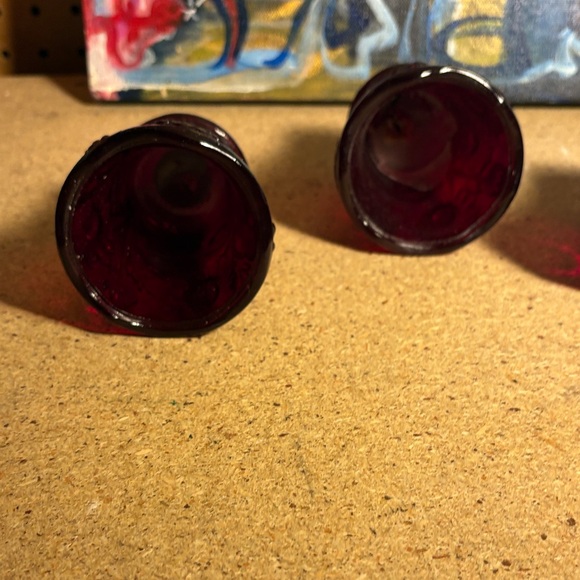 Vintage Burgundy Glass Candle Holders - Picture 3 of 4